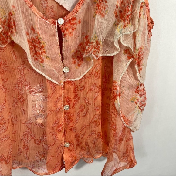 Free People All Things Sheer Coral Floral Tiered Layered Tank Top Cami NWT XS - Picture 7 of 8